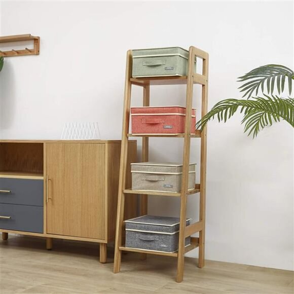 Small 4 Pack Fabric Stroage Box with Lids, 4 Color Set 12.4in/12in/6.7in - Picture 4 of 7